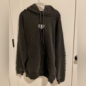 New Balenciaga BB Paris Icon Pullover Hoodie Men’s Distressed Vintage Wash